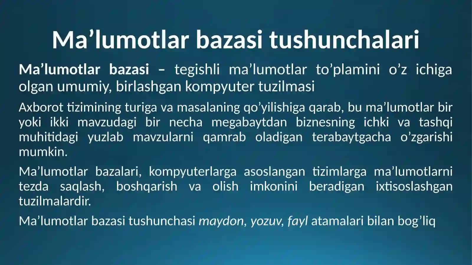 Ma'lumotlar Bazasi 3