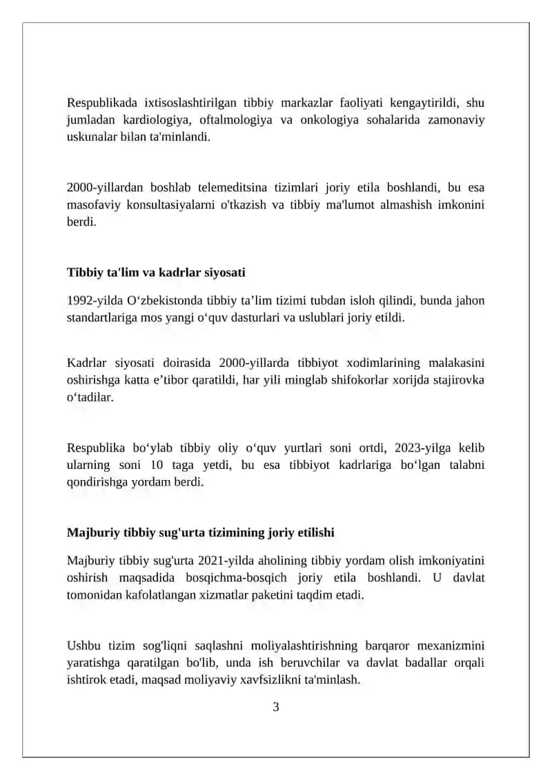 Mustaqillik yillarida sog'liqni saqlash tizimi islohotlari 3