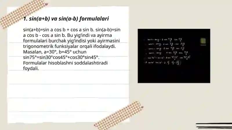 Yiğindi va ayirmalar uchun formulalar 3