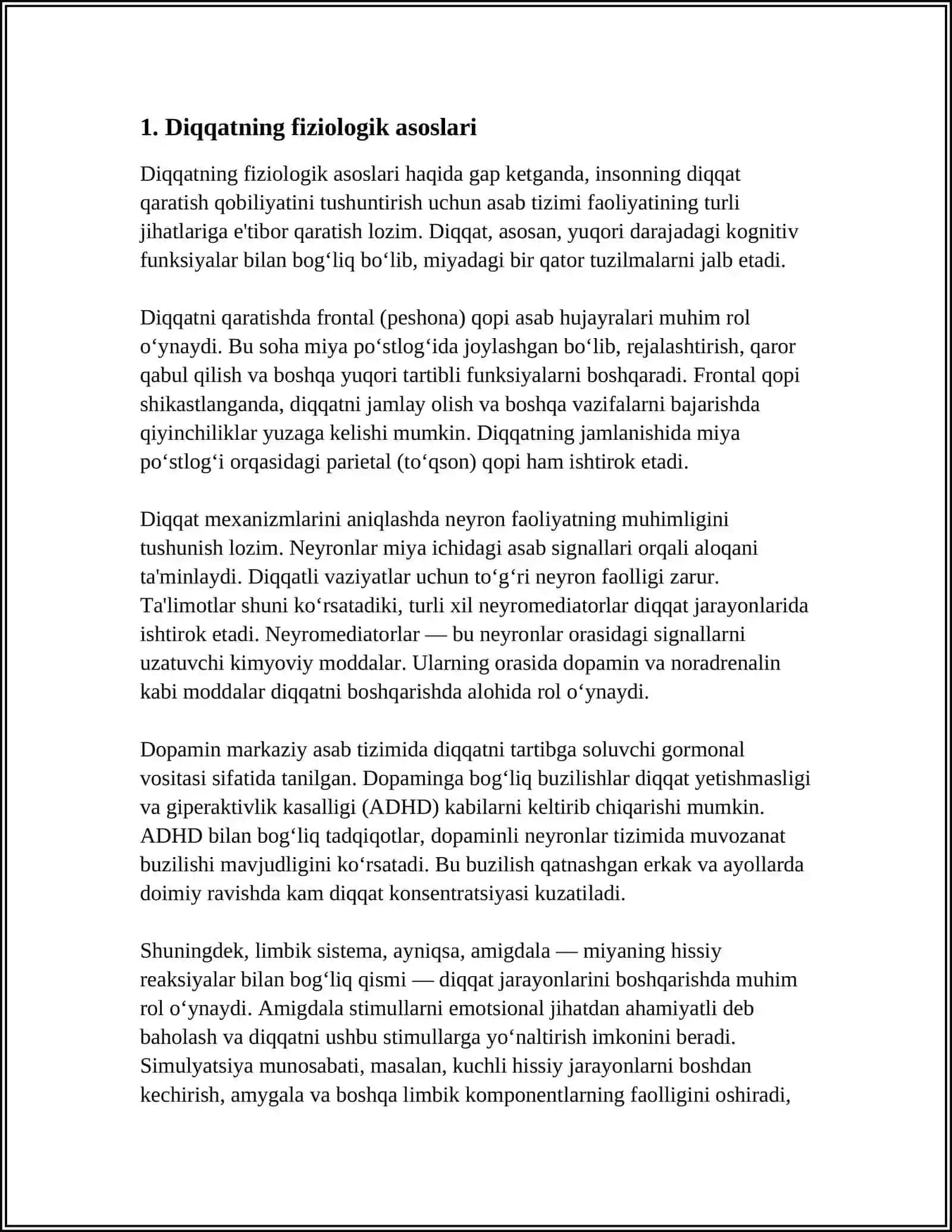 DIQQATNING NERV FIZIOLOGIK ASOSLARI HAQIDA TEST TUZISH 20 TA 3