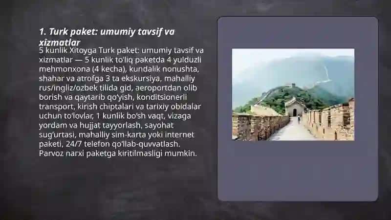 5 kunlik Xitoyga Turk paket 3