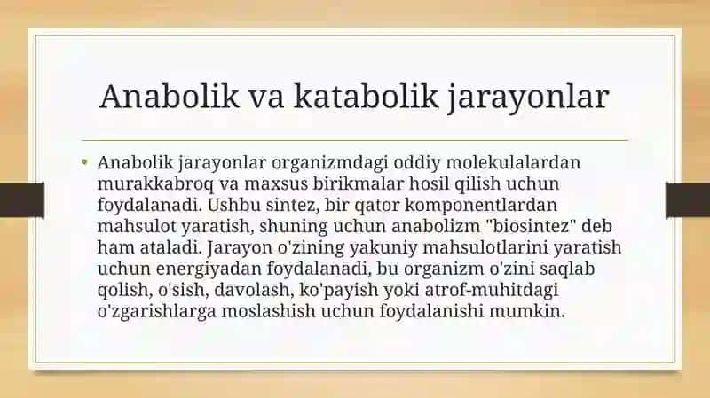 Katabalizm va Anabalizm. Ularning normal va patologik hollardagi o’zgarishlari. 3