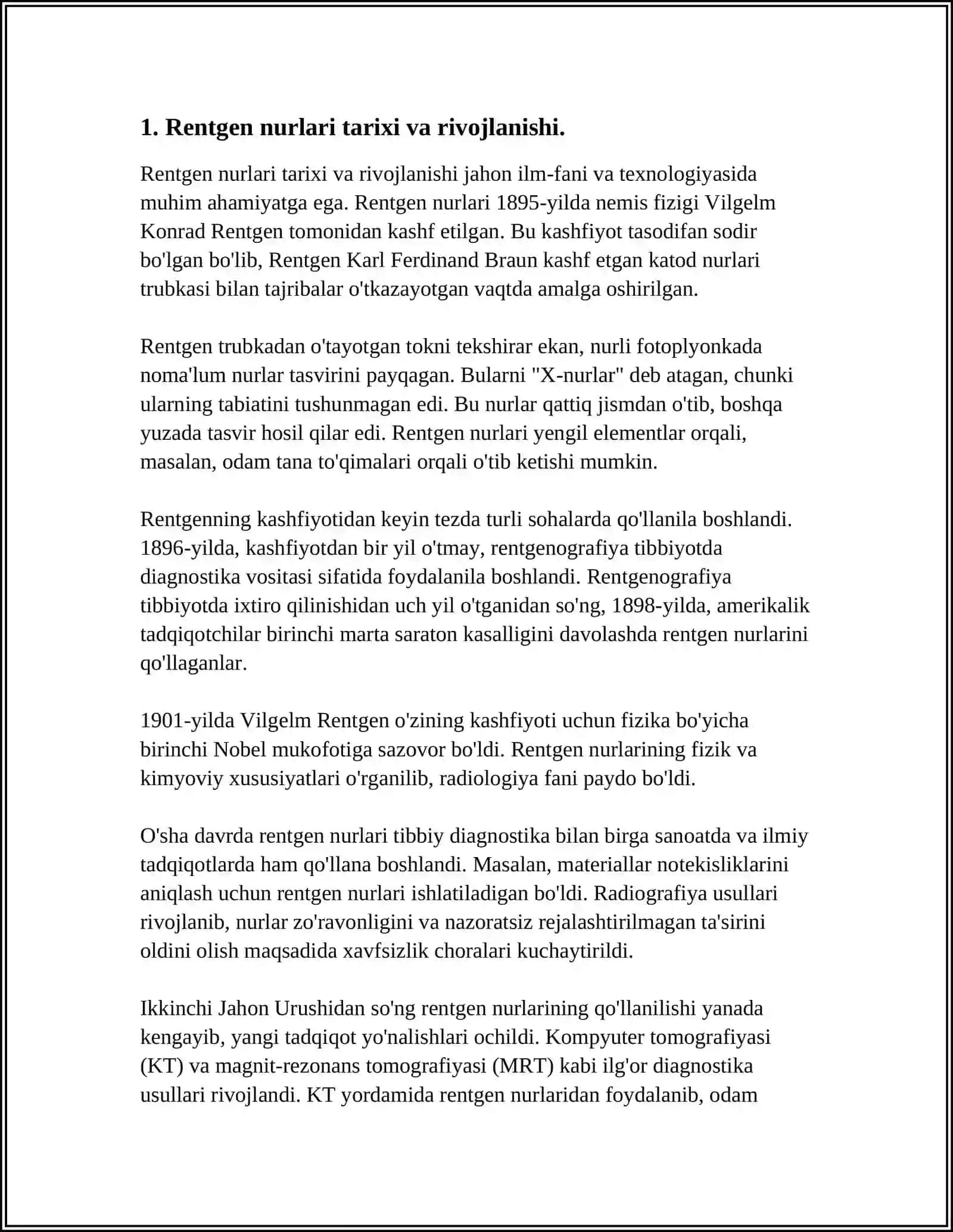 RENTGEN NURLARIDAN TIBBIYOTDA FOYDALANISH 3