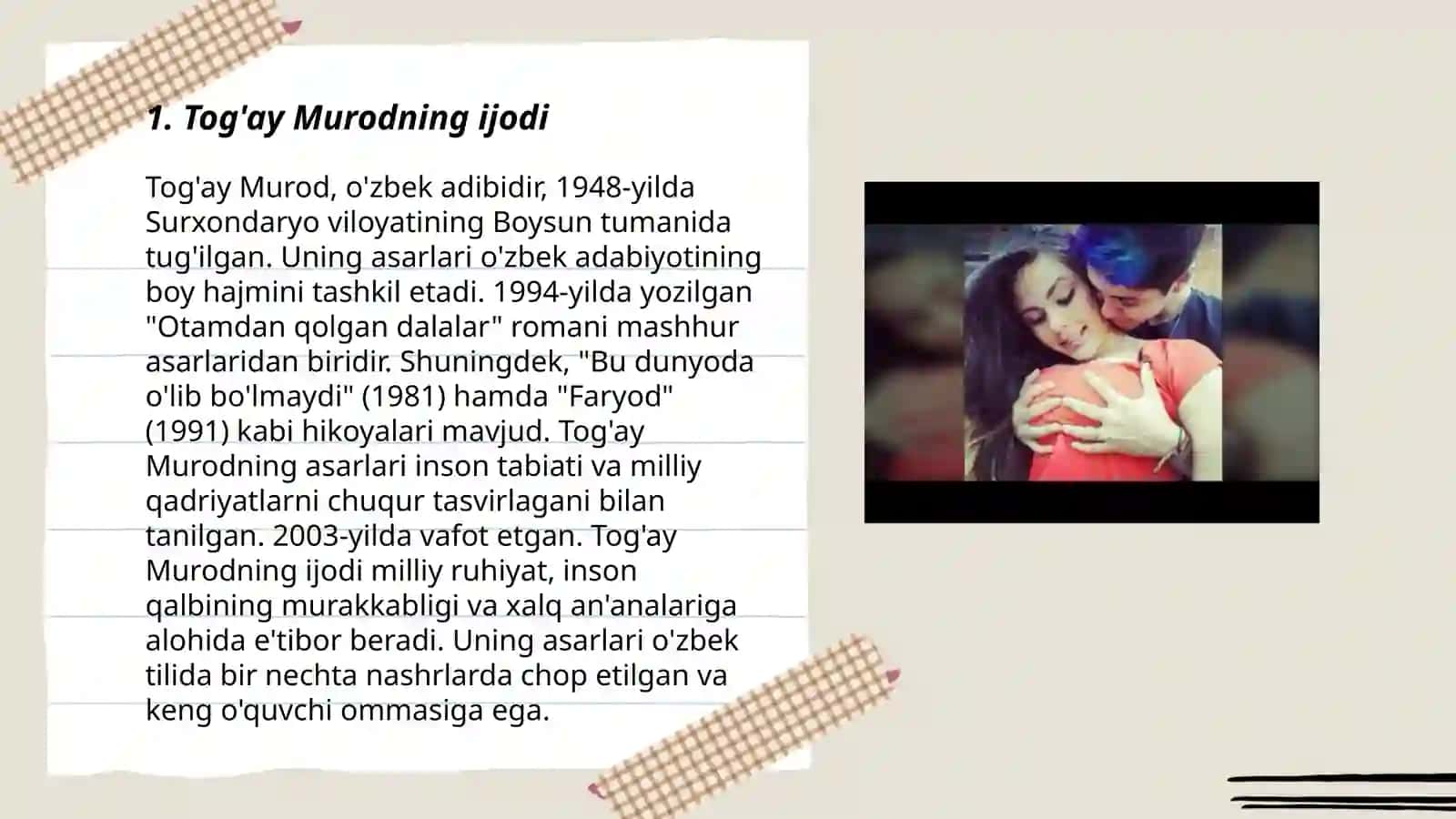 Tog'ay Murod "Otkishnagan oqshom" va "Oydinda yurgan odamlar" 3
