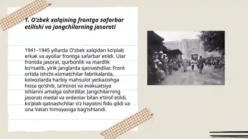 Oʻzbek xalqining frontda va front ortidagi matonati 3