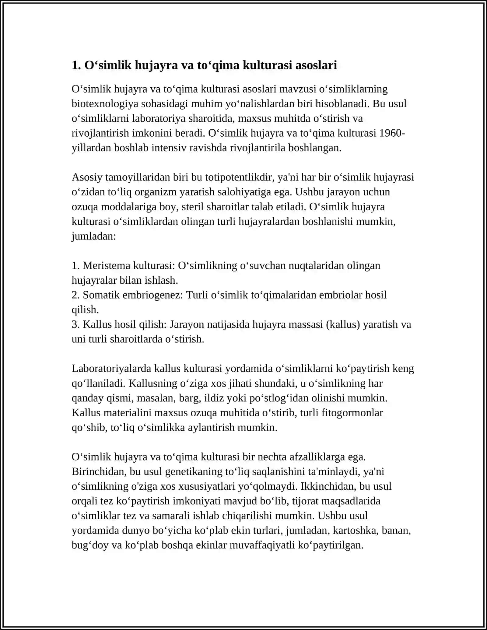 OʻSIMLIKLARNI IZOLYATSIYALANGAN HUJAYRA VA TOʻQIMALARI KULTURASI 3