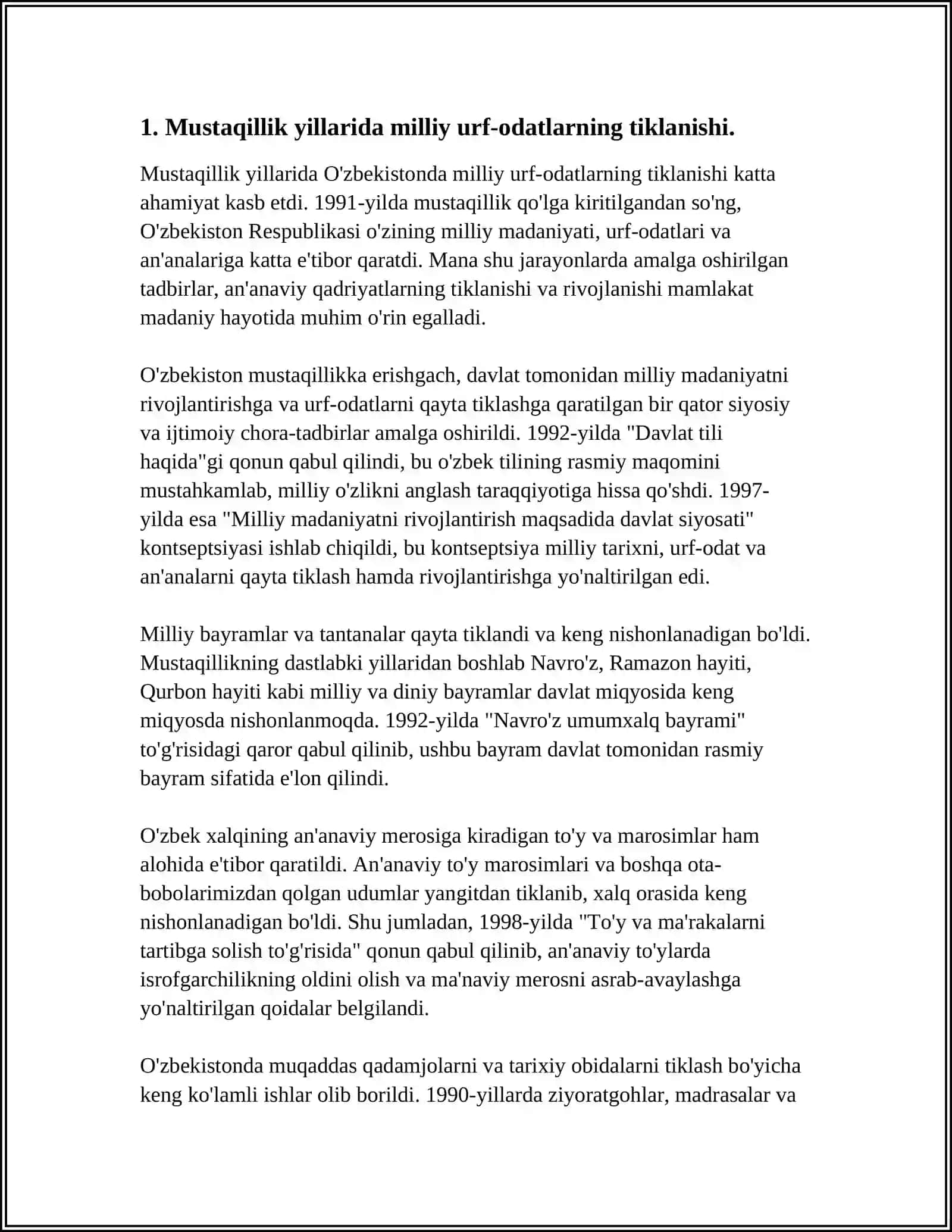 MUSTAQILLIK YILLARIDA O‘ZBEKISTONDA MILLIY URF-ODATLAR, QADRIYATLAR VA AN’ANALARNING KAYTA TIKLANISHI 3