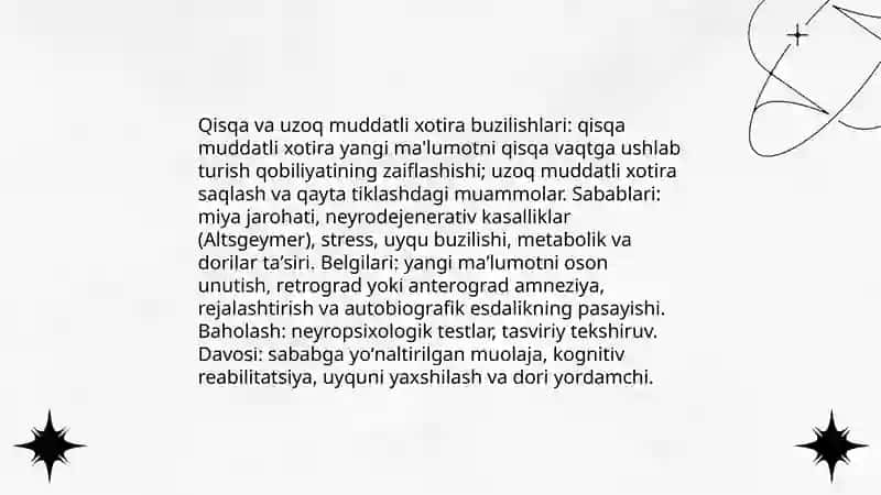 Bilish jarayonlari buzulishlari ichki regulyatsiya buzilishlari, Uyqu buzulishlari Ergashova Kumush 3