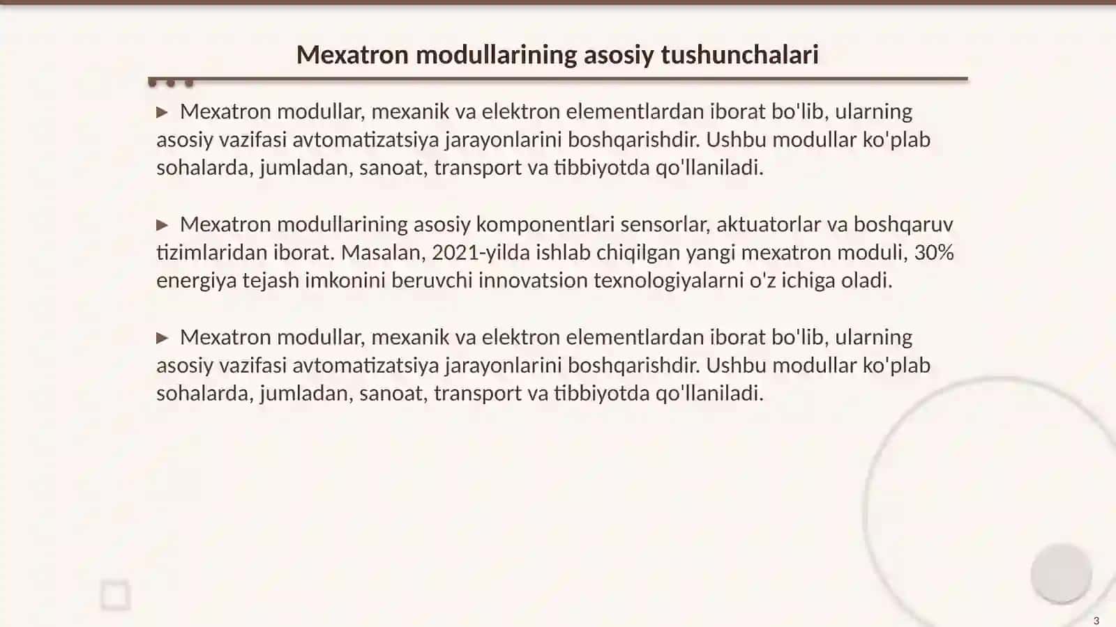 Mexatron modullar va robotlarning informatsion qurilmalari uchun dasturiy ta’minotlar 3