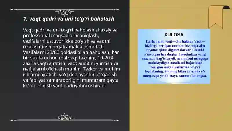 Vaqt oliy hakam vaqitni toʻgʻri sarfla 3