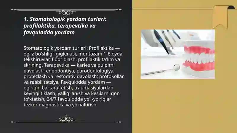 Stomatologik yordam va uni tashkil etish 3