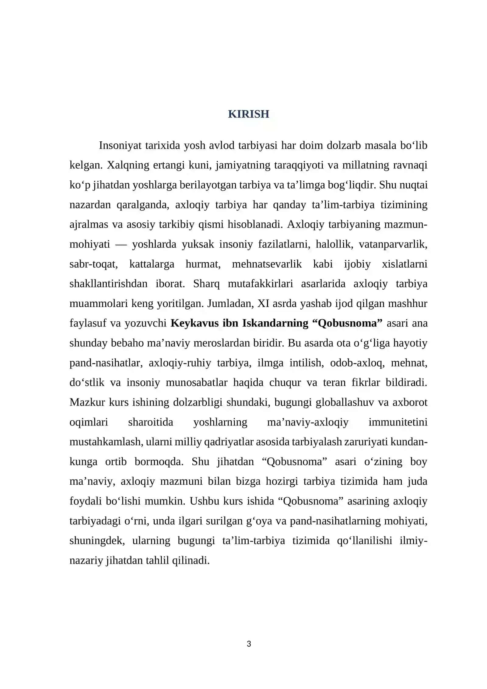 Ahloqiy tarbiyada Qayqovusning “Qobusnoma” asari 3