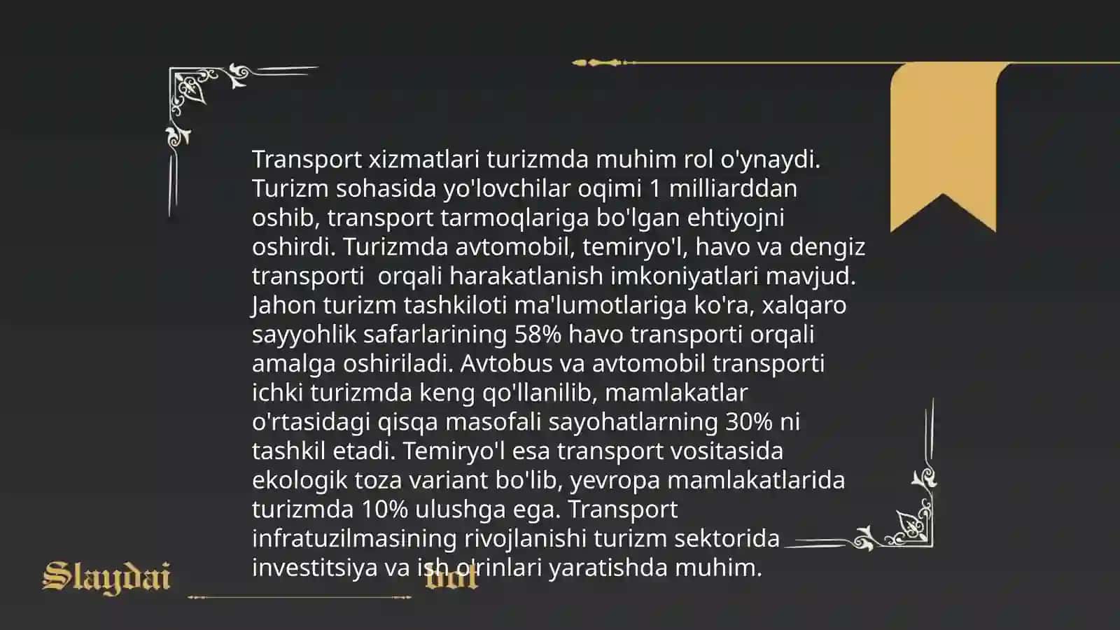 Turizmda transport xizmatlarida tashish turlari va ularning tasniflanishi 3