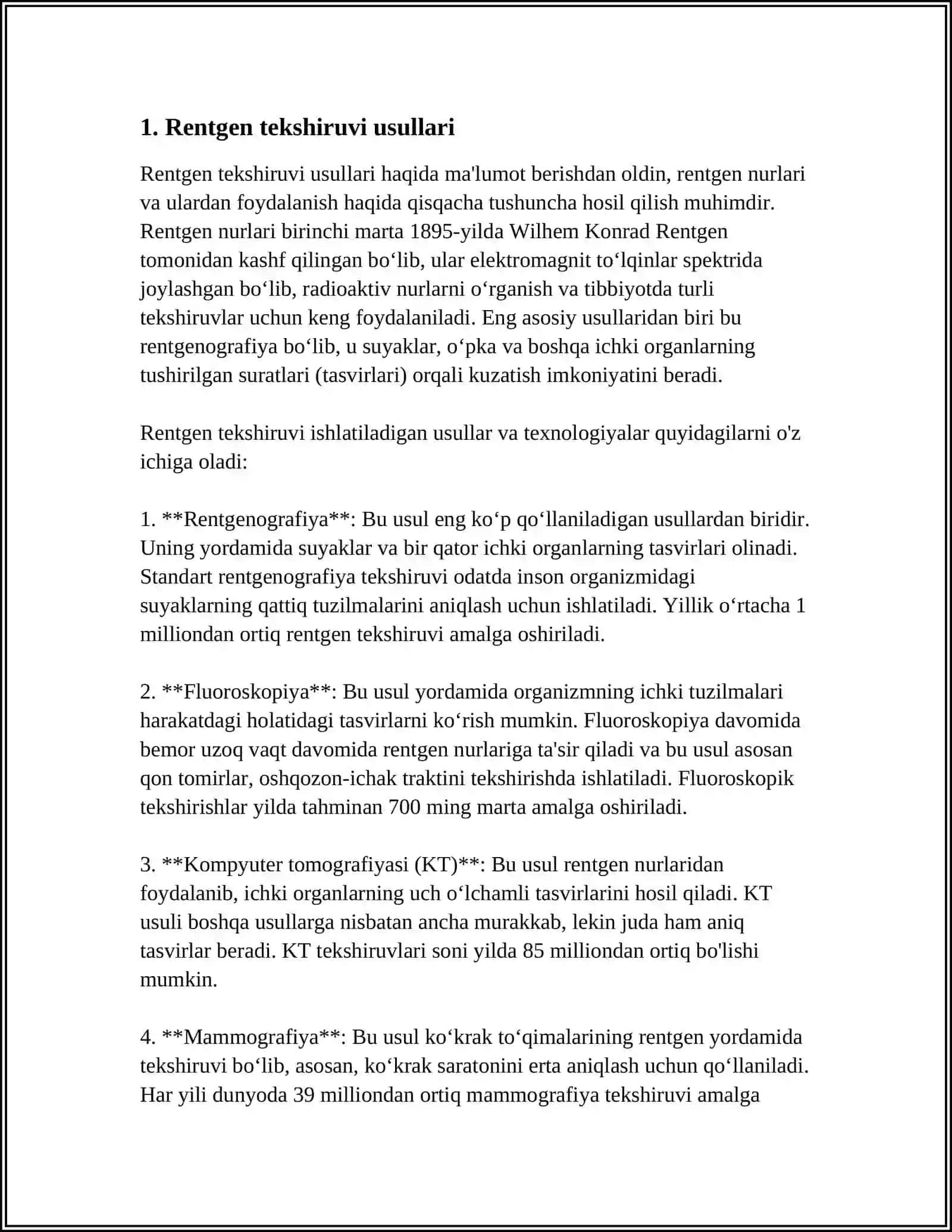 NUR TASHXIS USULLARI. RENTGEN MSKT KONTRASLASH USULLARI UTT MRT HAMDA RADIONUKLEID TEKSHIRISH USULLARI 3