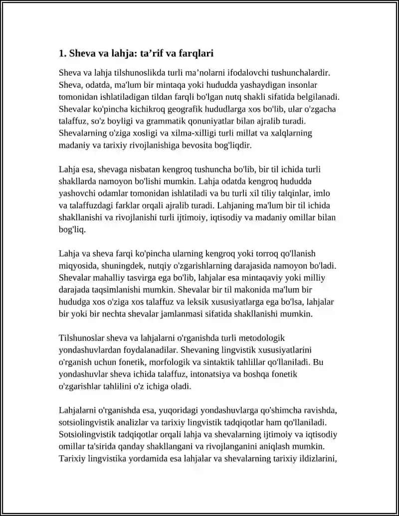 SHEVA, DIALEKTAL, LAHJALARNING XUSUSIYATLARI, ULARNI O'RGANISH METODLARI 3