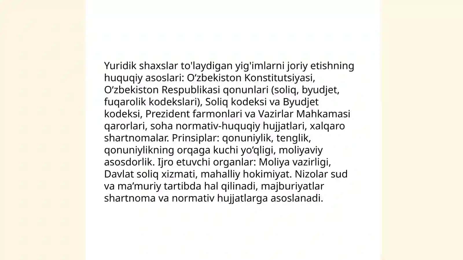 Yuridik shaxslar to'laydigan yig'imlarni joriy etishning huquqiy asoslari 3