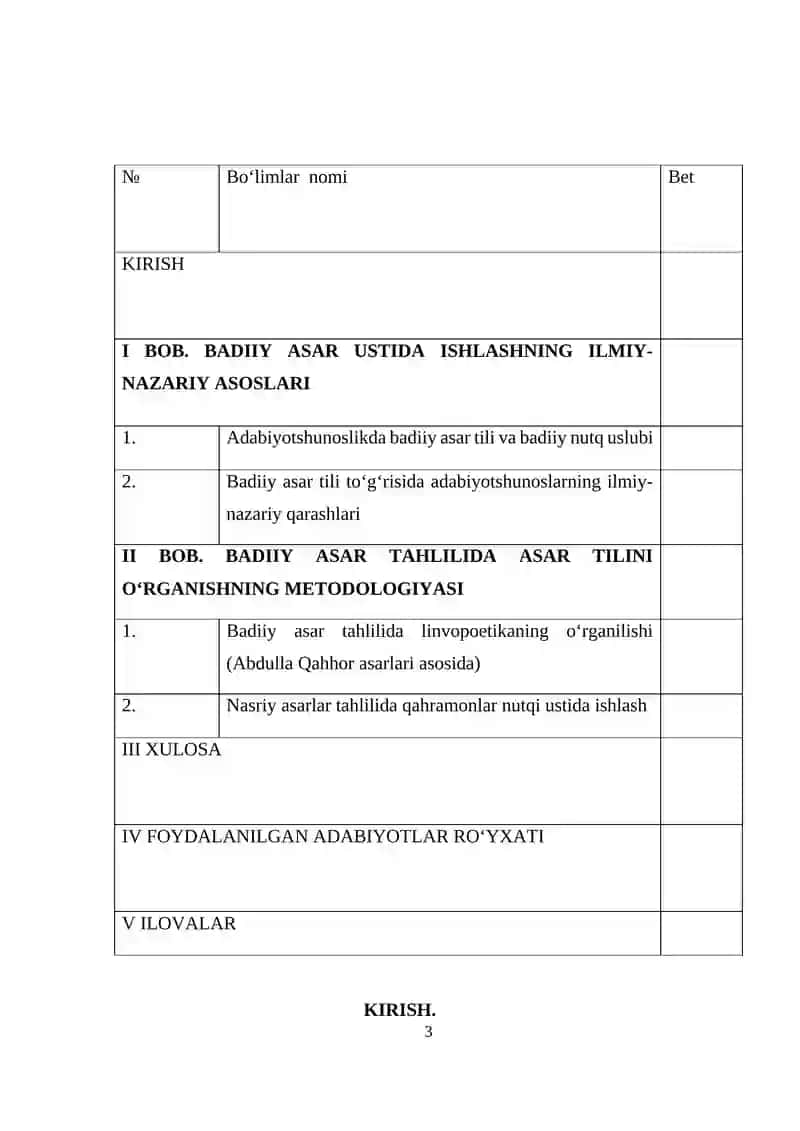 "Badiiy asarning tilini o‘rganish" KURS ISHI 3