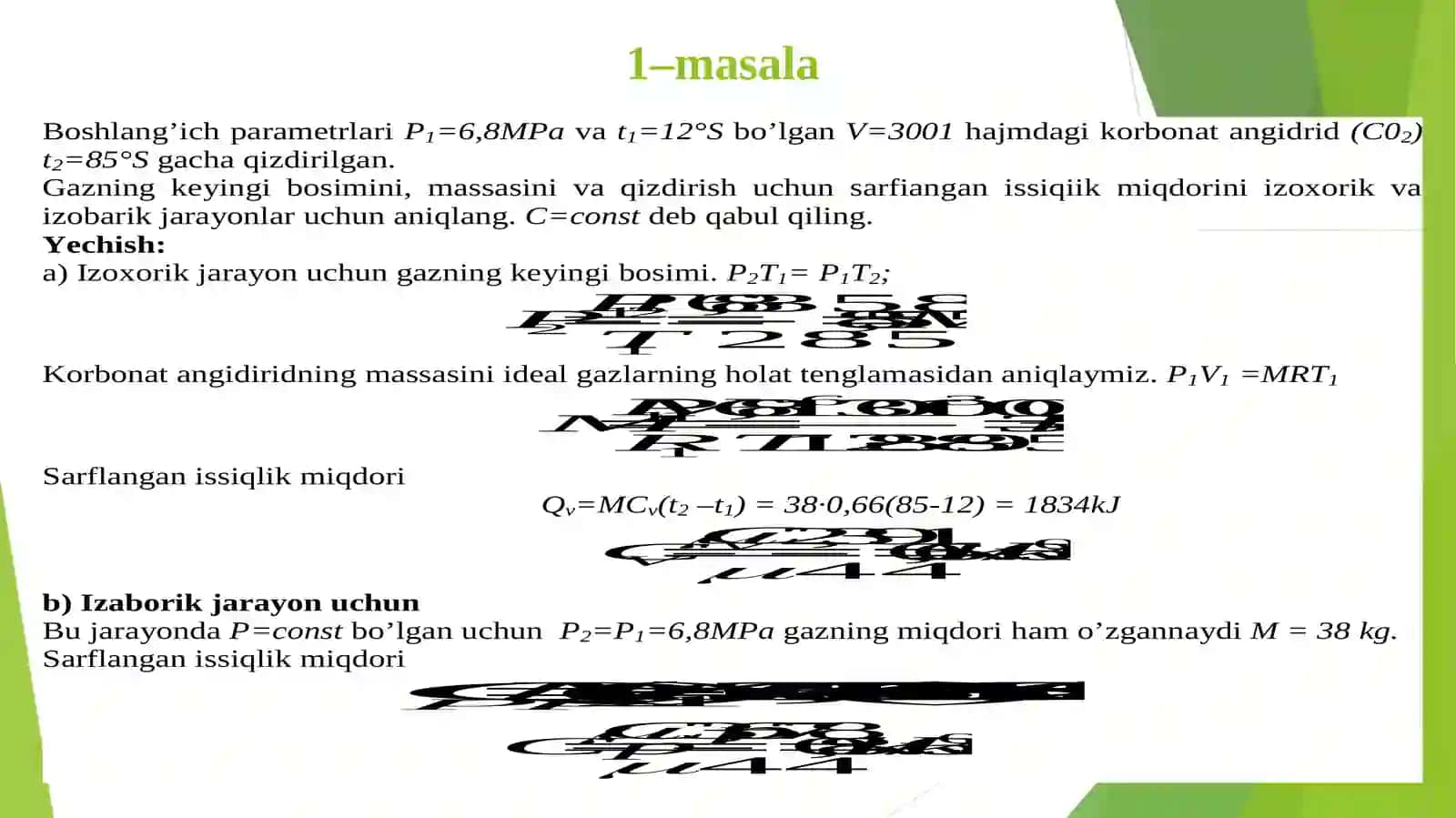 Termodinamika fanidan7,8 – amaliy mashg’ulot 3