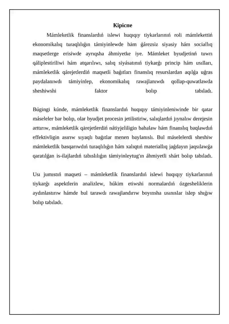 Mámleketlik finanslardıń islewi konstituciyalıq tiykarları hám nızamshılıq bazası 3