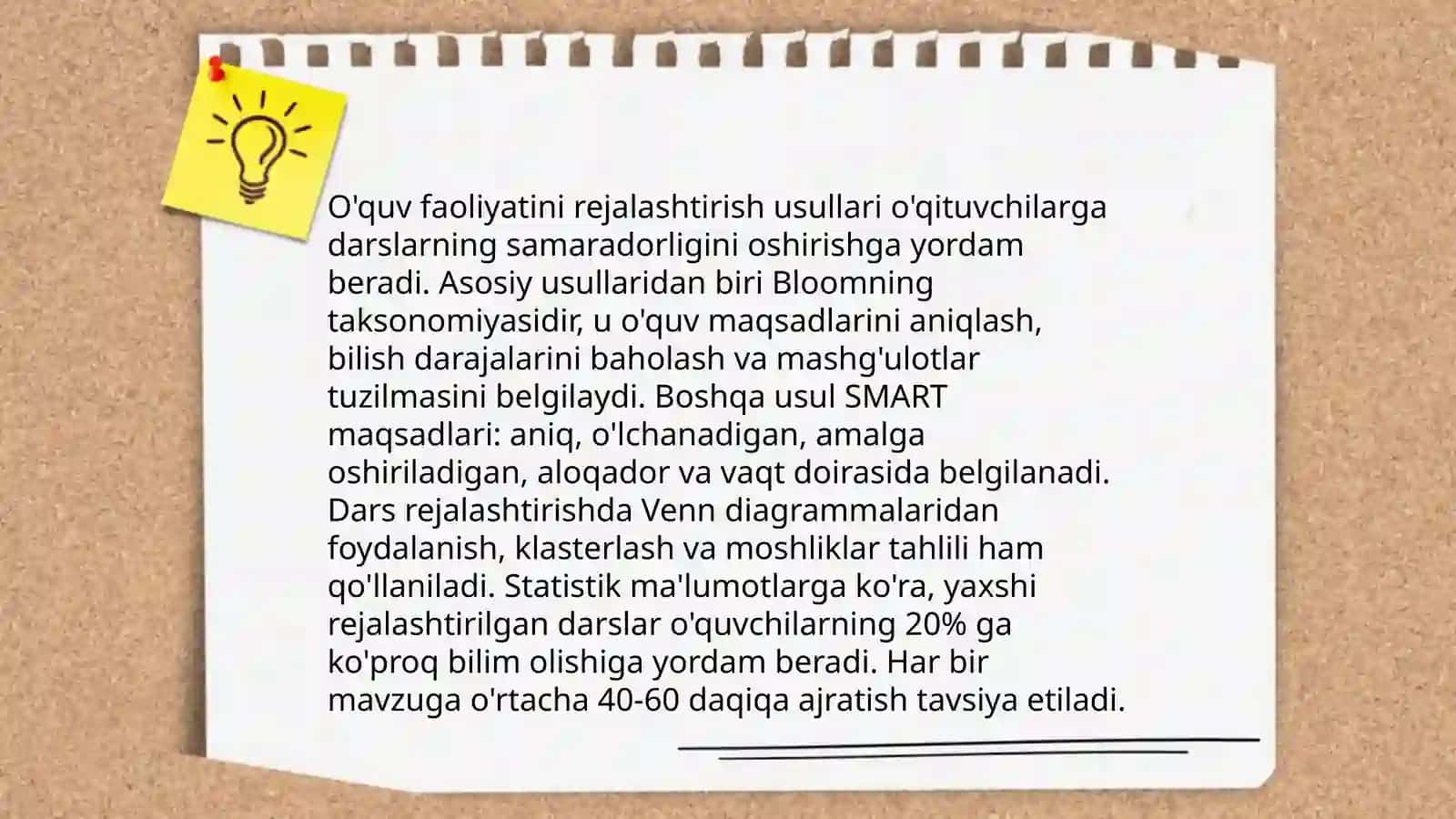 O'quv faoliyatini rejalashtirish usullari 3