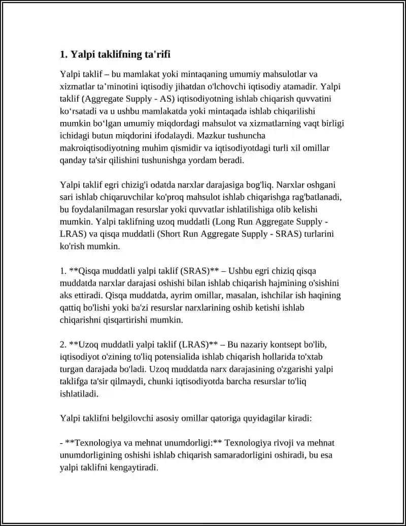 Yalpi taklif, uning tarkibi va unga ta'sir qiluvchi omillar 3