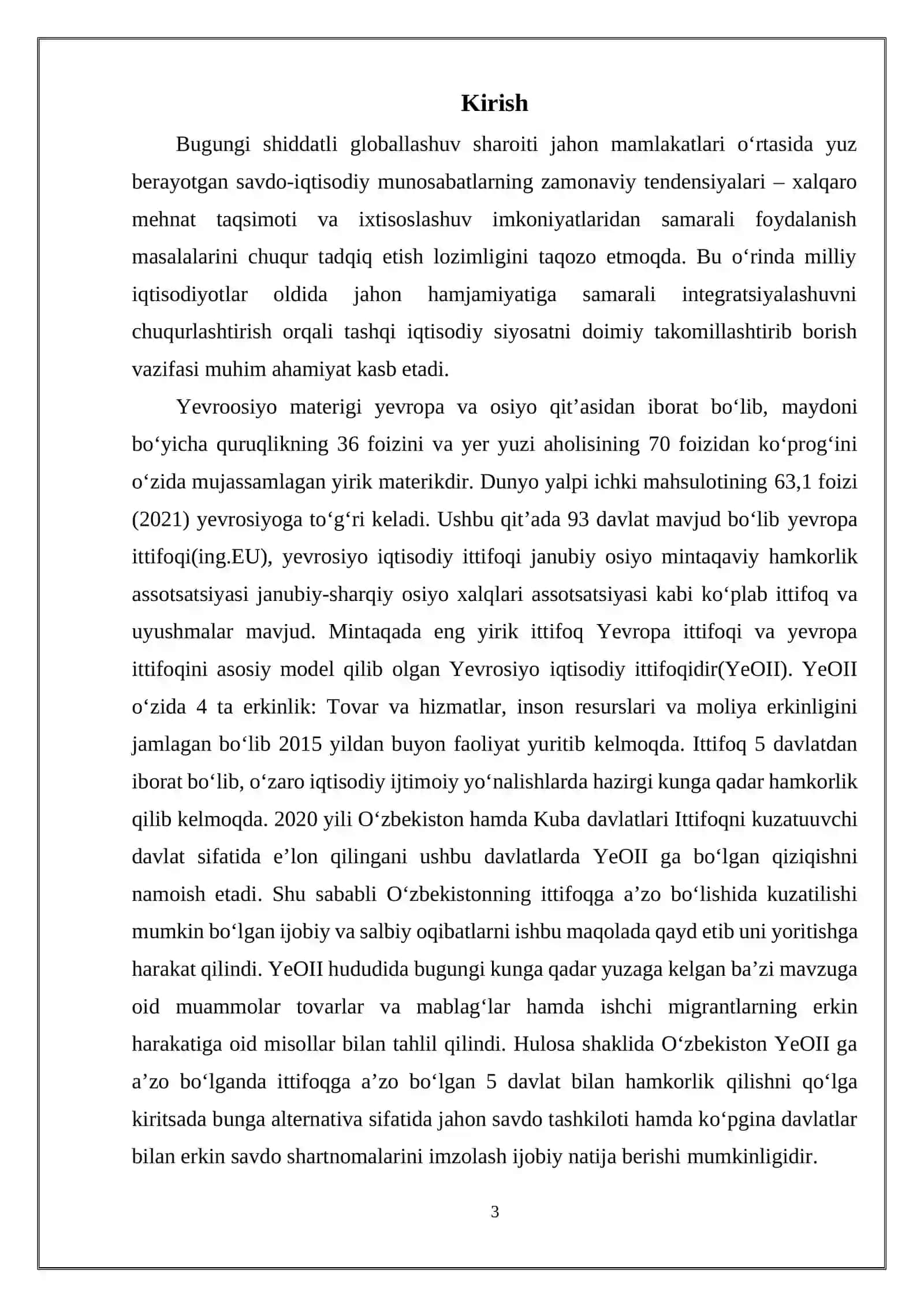 YEVRO OSIYO IQTISODIY ITTIFOQI BILAN HAMKORLIKNING O‘ZBEKISTON MOLIYA TIZIMIGA TASIRI 3