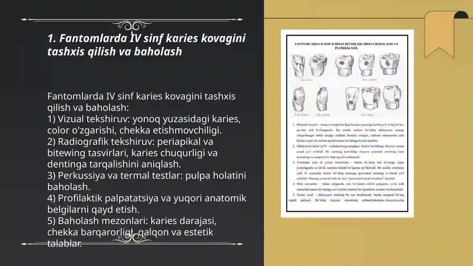 Fantomlarda IV sinf kares kovaklarini charxlash va plombalash 3