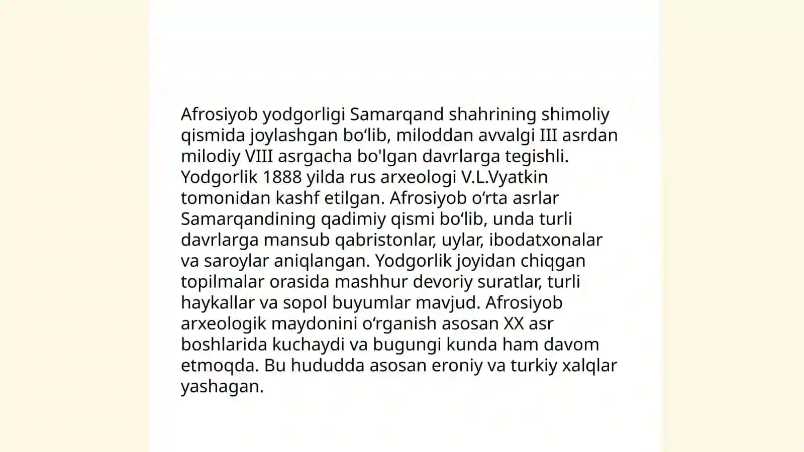 Afrosiyob yodgorligi o'rganilish tarixi 3