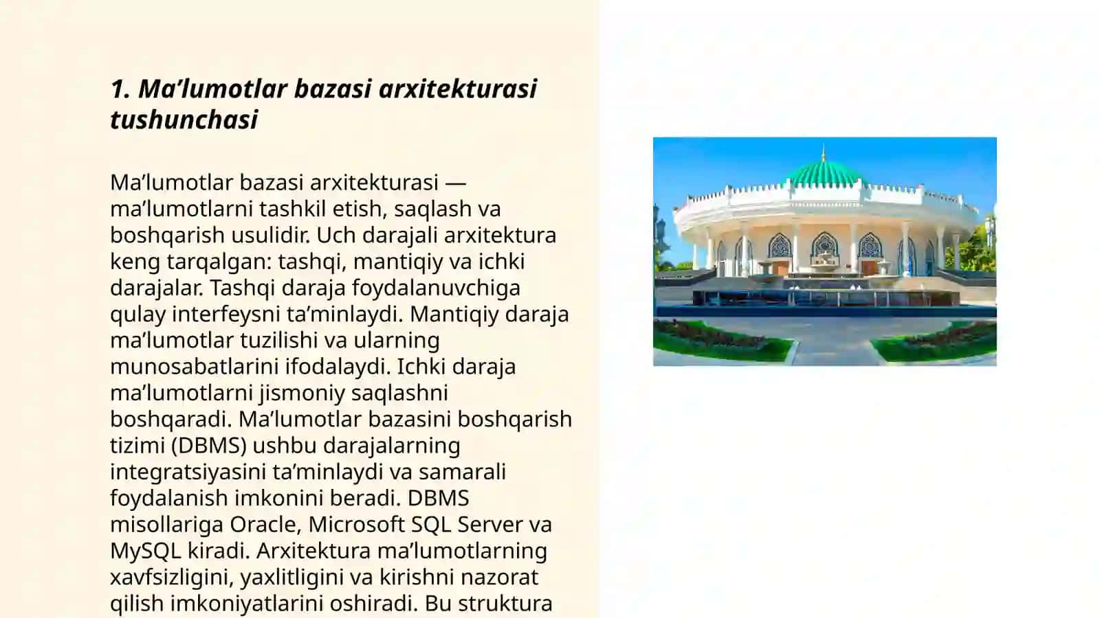 Ma’lumotlar bazasining uch bosqichli arxitekturasi 3