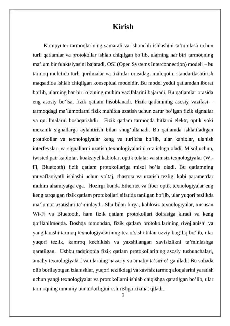 OSI MODELIDA FIZIK SATXI PROTOKOLLARI 3