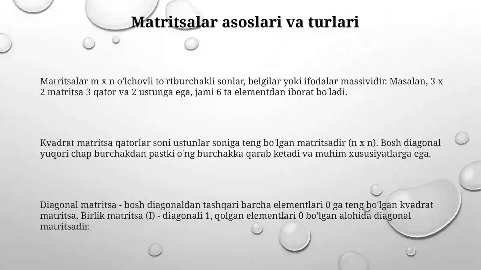 Matritsalar ustida ammallar 3