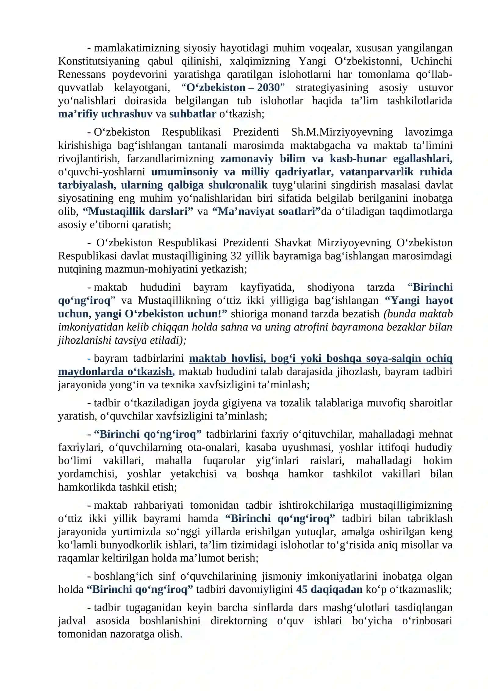 “Salom bog‘cha” va “Birinchi qo‘ng‘iroq” tadbirlarini o‘tkazish bo‘yicha TAVSIYALAR 3