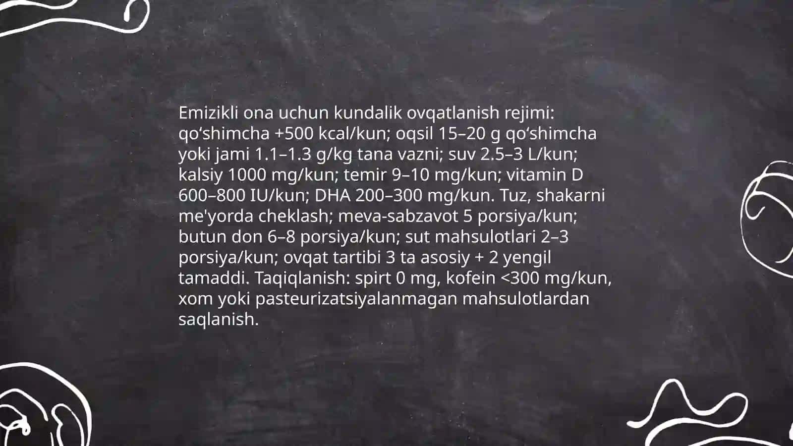 Emizikli onalarni ovqatlantirish tartibi qoʻshimcha ovqat kiritish kech kiritish asoratlari 6 oydan 2 yoshgacha bolalarga berish mumkin boʻlmagan mahsulotlar 3