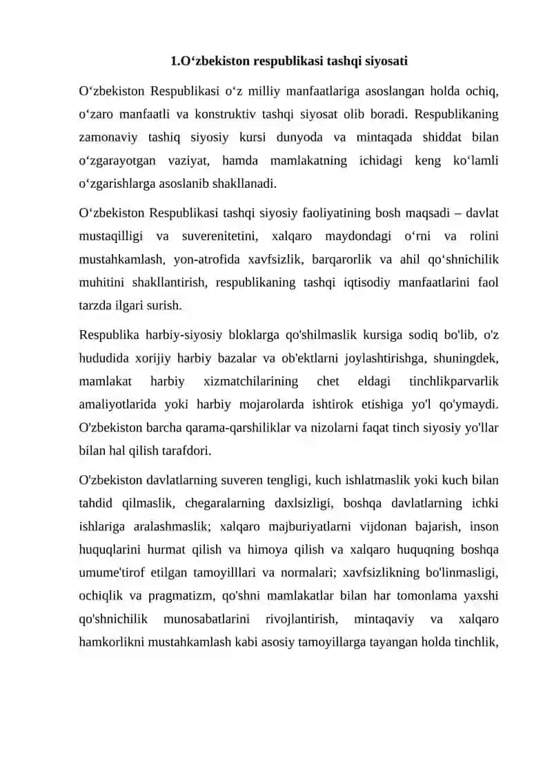 Tashqi siyosat tushunchasi, O'zbekiston xalqaro munosabatlarning to'la huquqli subyekti 3
