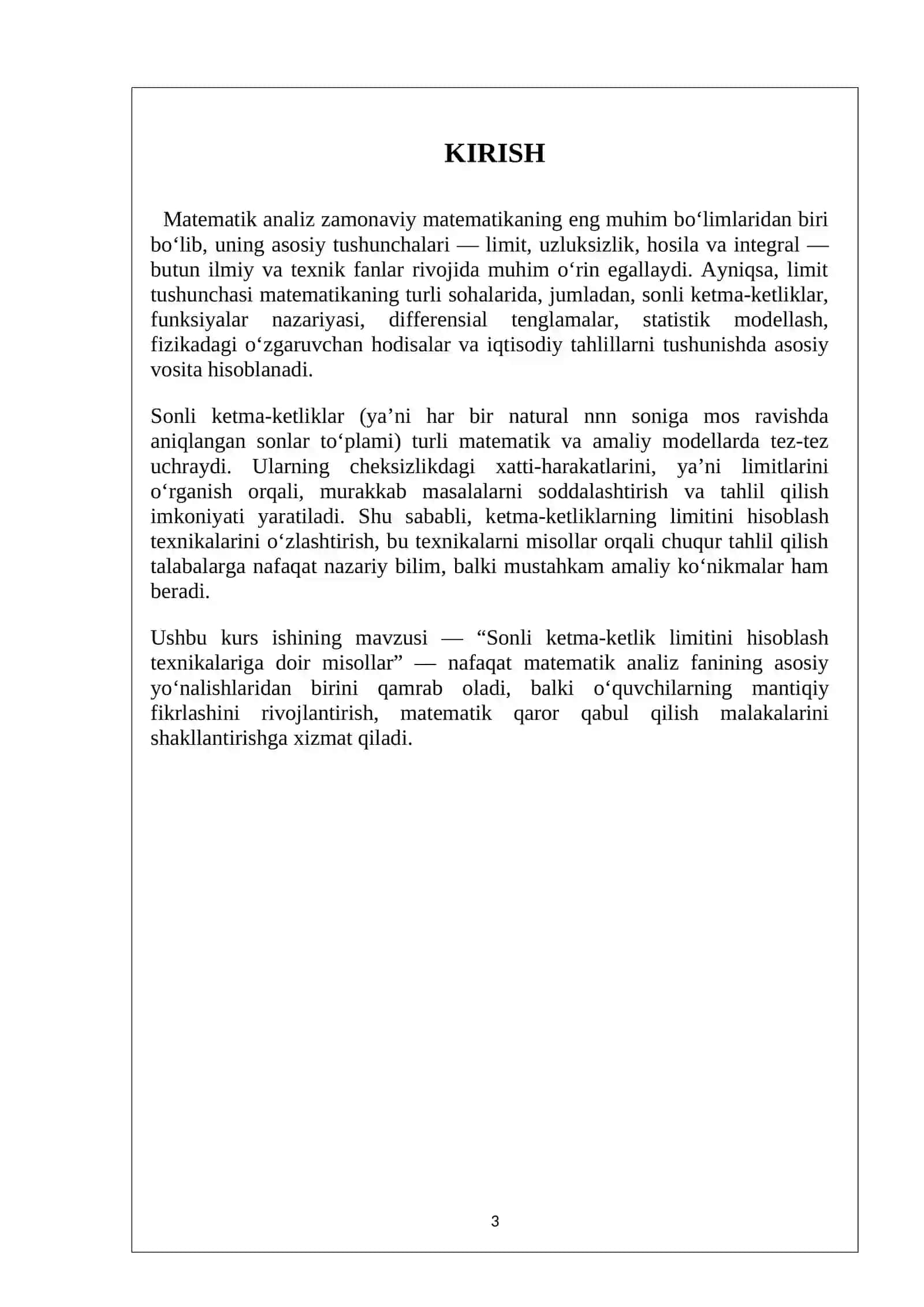 Sonli ketma-ketlik limitini hisoblash texnikalariga doir misollar 3