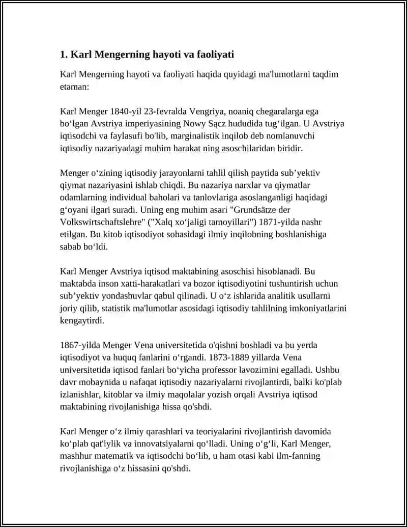 MARJINALIZM RIVOJLANISHIGA KARL MENGERNING TAVSIFI 3
