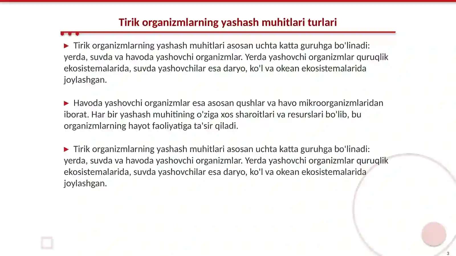 Tirik organizmlarning yashash muhitlari va ularga organizmlarning moslanishi 3