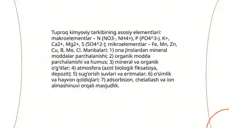 Tuproqlarning kimyoviy tarkibi va organik qismi ularning ahamiyati 3