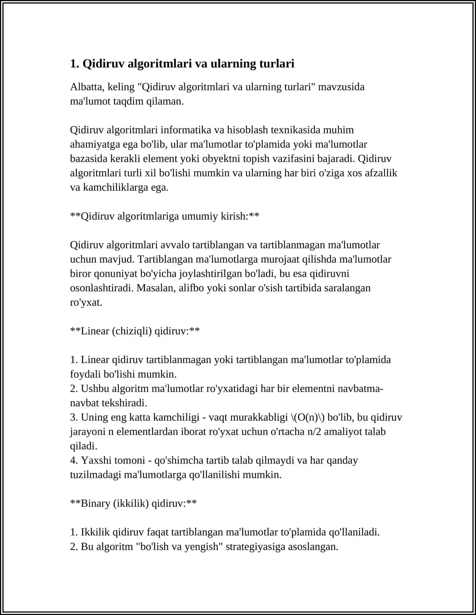 MA’LUMOTLARNI QIDIRISH USULLARI, ALGORITMLARI VA ULARNING SAMARADORLIGI. QIDIRUV TUSHUNCHASI VA UNING VAZIFASI 3