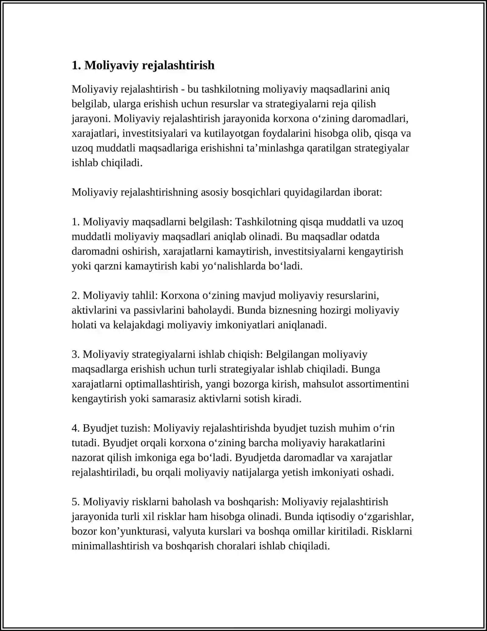 Moliya Menejmentining Asosiy Funktsiyalari 3