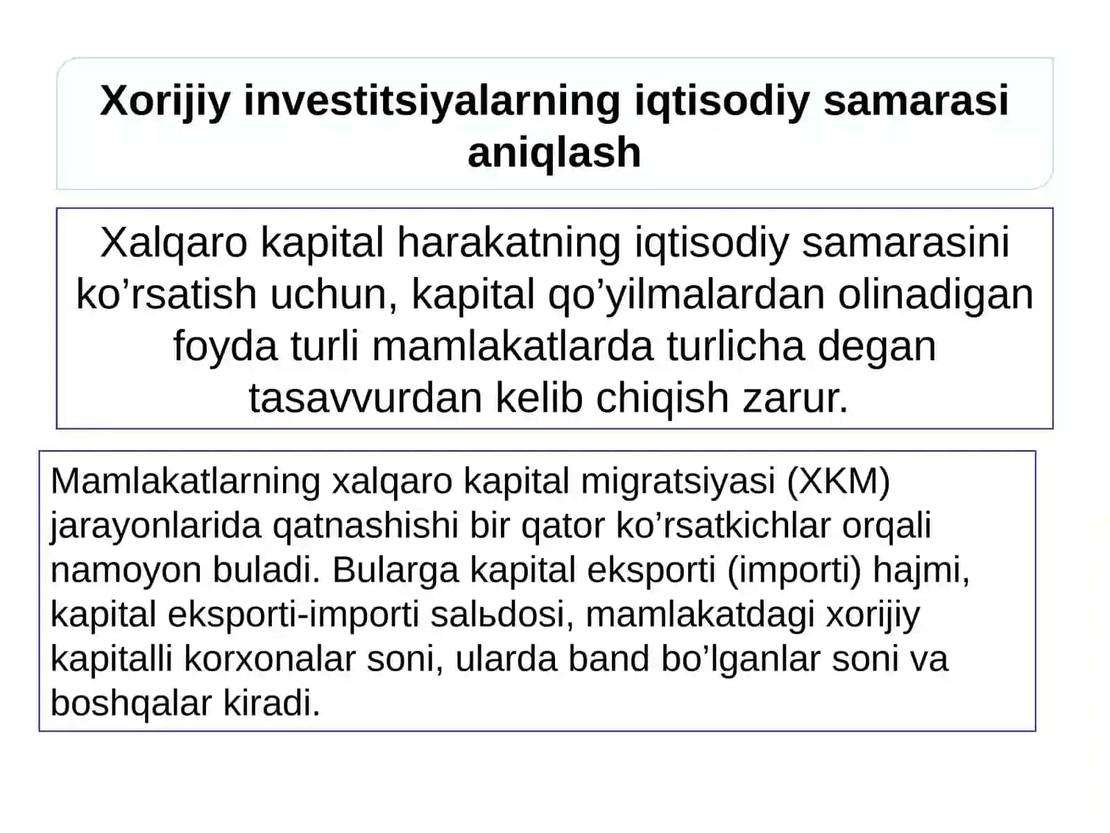 Xorijiy investitsiyalarning iqtisodiy samaradorligini aniqlash 3