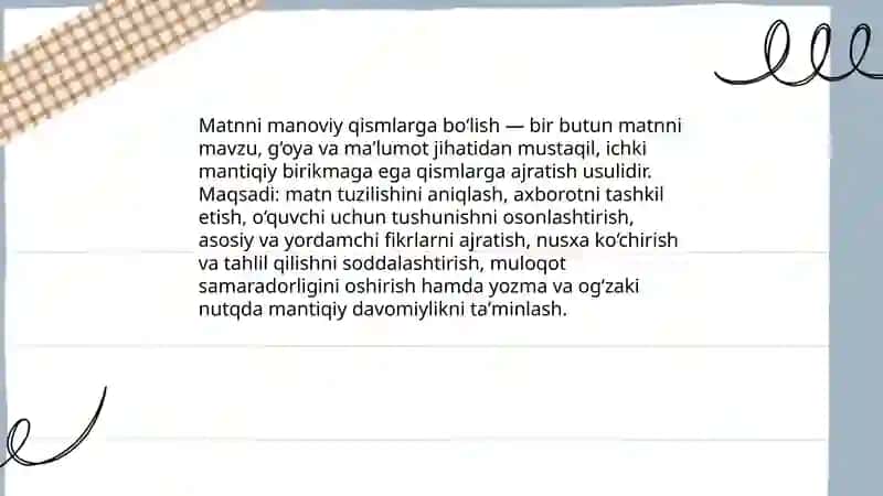 Matnni manoviy qismlarga boʻlish tamoyillari 3