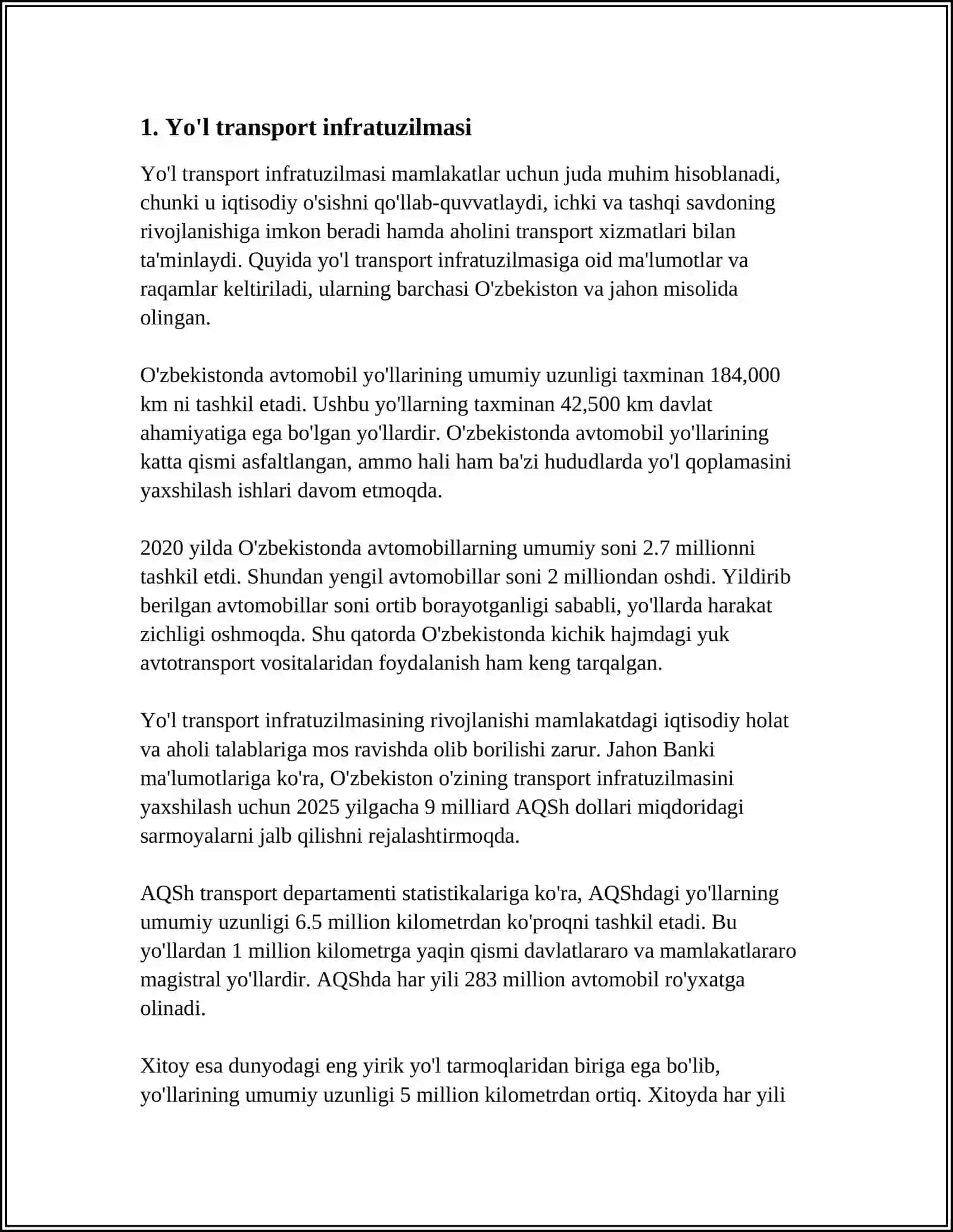 O'ZBEKISTON RESPUBLIKASINING YO'L TARMOG'I 3