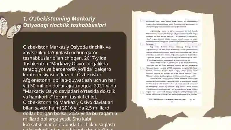 O'zbekistonning Markaziy Osiyoda tinchlik va barqarorlikni ta'minlashdagi o'rni 3