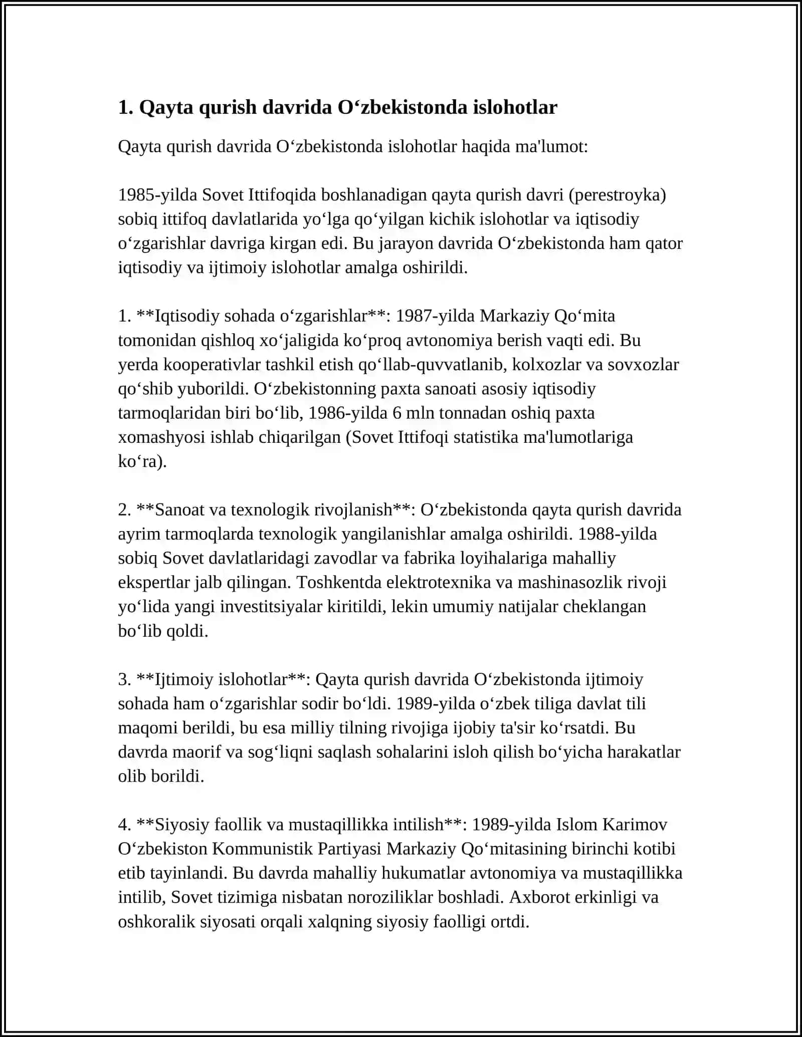 Qayta qurish davrida O‘zbekistonda islohotlar 3