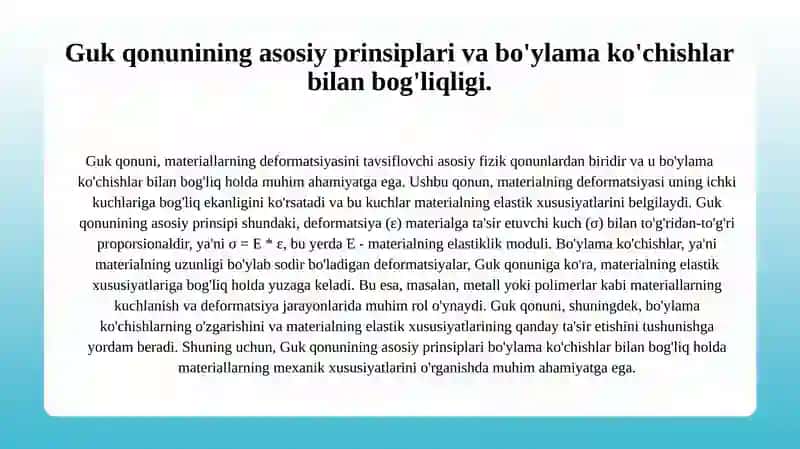 Cho'zilish siqilishdagi bo'ylama deformatsiya. Guk qonuni ko'chishlar bo'ylama ko'ndalang birlik guk qonuni 3