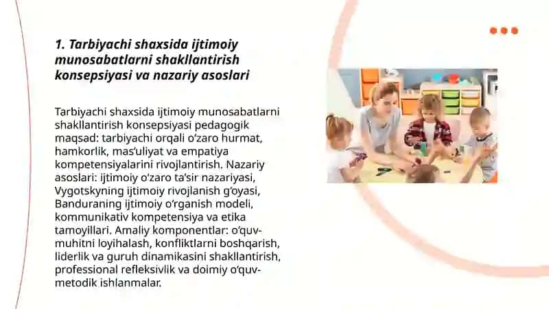 Tarbiyachi shaxsida ijtimoiy munosabatlarni rivojlantirishga oid kasbiy kompetentlikini rivojlanishi 3