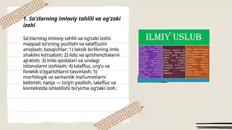 Imloviy tahlil ko’rinishidagi og’zaki va yozma nutq ishlarini bajarish 3