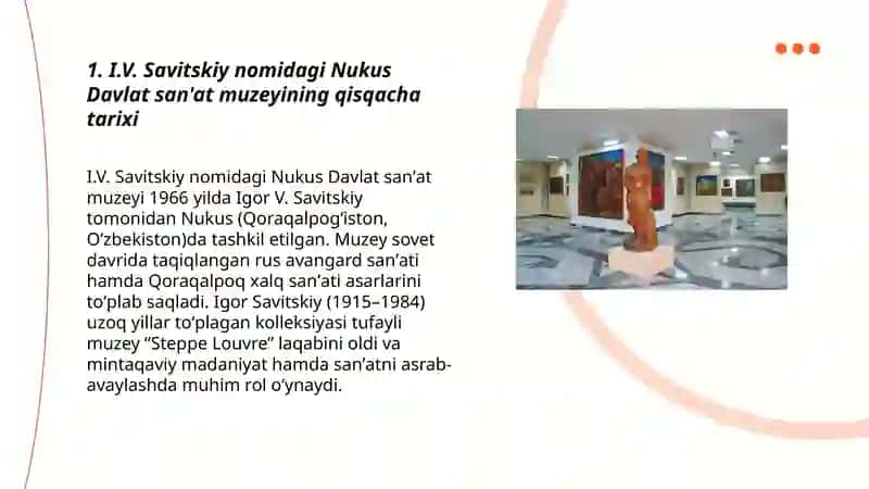 I.V. Savitskiy nomidagi Nukus Davlat san'at muzeyiga sayoxat (online) 3