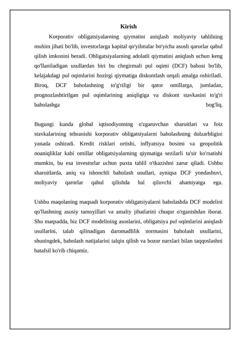 Korporativ obligatsiyalarning diskontlangan pul oqimni baholash 3